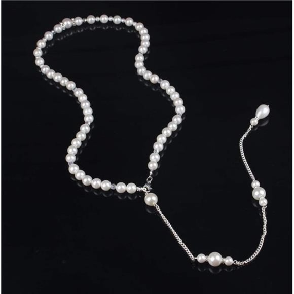 WHITE Pearl Backdrop Necklace - Picture 3 of 7